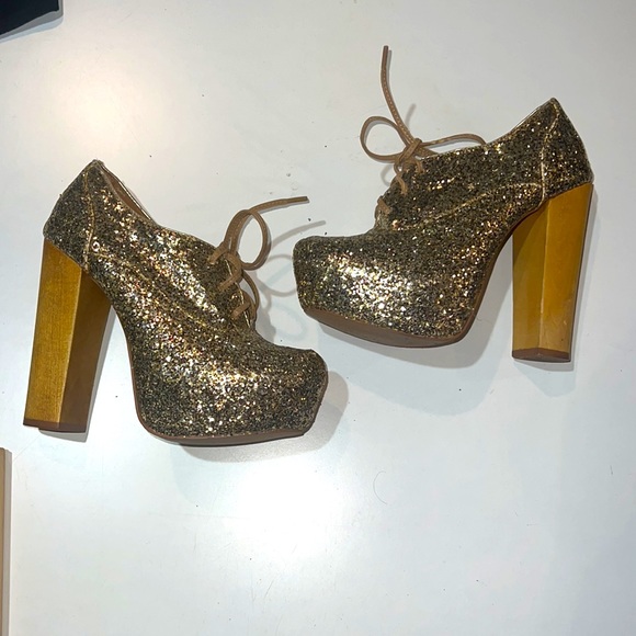Steve Madden Cirkus-S 6M gold glitter|retro vibes| chuck wood heel - Picture 3 of 6